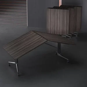 Solid Wood Modern Oblong Conference Table Eco Friendly Design Adjustable Legs Foldable Multi Functional Conference Room Steel