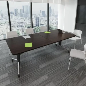 Solid Wood Modern Oblong Conference Table with Adjustable Foldable Legs Eco Friendly Design for Home Office Use