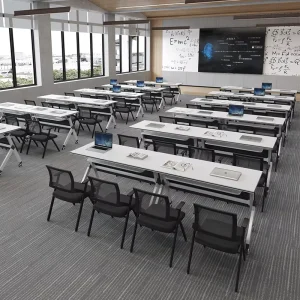 Solid Wood Modern Oblong Conference Table with Adjustable Foldable Legs for Home and Office Use