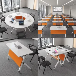Solid Wood Modern Oblong Conference Table with Adjustable Foldable Legs for Home or Office Use