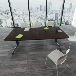 Solid Wood Modern Oblong Conference Table with Adjustable Foldable Metal Legs Eco Friendly Design for Hotel Office Use