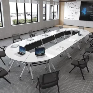 Solid Wood Modern Oblong Conference Table with Adjustable Foldable Metal Legs for Home Office Hotel Use