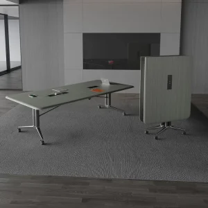 Solid Wood Modern Oblong Conference Table with Eco Friendly Design Foldable Legs Multi Functional Features for Home Office Use