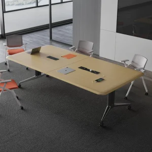 Solid Wood Modern Oblong Conference Table with Eco Friendly Design Foldable Legs Multi Functional Features for Home Office Use