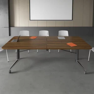 Solid Wood Modern Oblong Conference Table with Metal Adjustable Foldable Legs Eco Friendly Design for Home Office Commercial Use