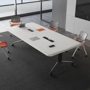 Solid Wood Modern Oblong Conference Table with Metal Adjustable Legs Eco Friendly Design Foldable Option for Conference Room Use