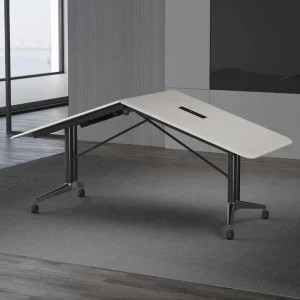 Solid Wood Modern Oblong Conference Table with Metal Legs Adjustable Eco Friendly Foldable for Home Office & Conference Room Use