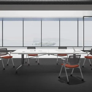 Solid Wood Modern Revolving Conference Table with Adjustable Foldable Design Eco Friendly Oblong Shape for Home Office Use