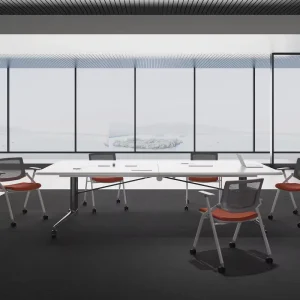 Solid Wood Modern Revolving Conference Table with Adjustable Foldable Design Eco Friendly Oblong Shape for Home Office Use