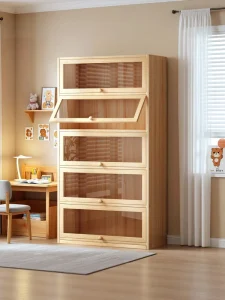 Solid Wood Modern-Style Dustproof Flip Bookcase Up-and-over Door Integrated Wall Floor Storage Customizes Size Multi-functional