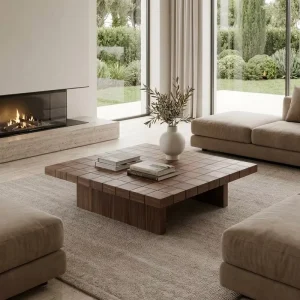 Solid Wood Multi Layer Natural Walnut Bark Mosaic Coffee Table Modern Design Durable Living Room Furniture