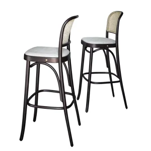 Solid Wood Nordic High Bar Stool with Backrest Four legged Base Commercial Hotel Restaurant Bar Home Use