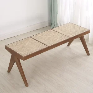 Solid Wood Nordic Wicker Wabi Sabi Style Dining Bench Long Bench Wooden Seat for Home Kitchen and Living Room