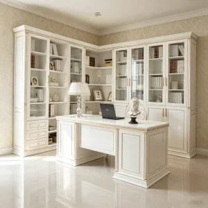 Solid Wood Oak Bookcase Luxury Custom Library Furniture Office Executive Desk Villa Hotel Project Cabinetry Woodwork Design