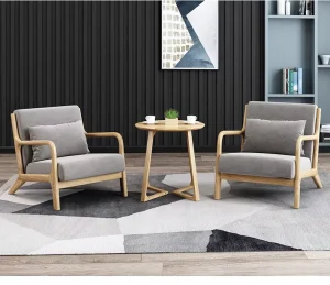 Solid Wood One Seat Sofa Lounge Chair Cotton Linen Cover Modern Nordic Living Room Bedroom Furniture Custom Factory