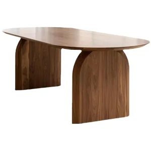 Solid Wood Oval Dining Table Walnut Color Modern Design Hotel Commercial Use Includes Chair Combination