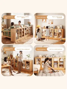 Solid Wood Pine Modern Style Children’s Bookcase Locker Integrated Wall Storage Cabinet Home Furniture Living Room Bedroom