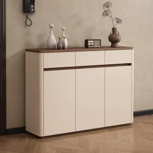 Solid Wood Shoe Cabinet in Light Luxury Custom Walnut Color Indoor Storage Entrance Shoe Cabinet