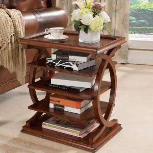 Solid Wood Side Table Minimalist Modern Corner Table Magazine Rack Living Room Mobile Sideboard Storage Cabinet Corner Table