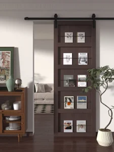 Solid Wood Sliding Barn Door Hidden Bookshelf Interior Privacy Door Vintage Farmhouse Room Partition