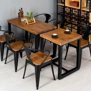 Solid Wood Square Dining Table with Metal Frame Industrial Style Commercial Restaurant Dining Chair Set for Outdoor Use