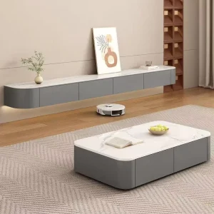 Solid Wood Stand Sintered Stone Coffee Table Combination Minimalist Floor Furniture for Living Room