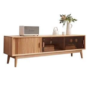 Solid Wood TV Cabinet Modern Minimalist Storage Compact Unit Japanese Style Living Room Home Furniture