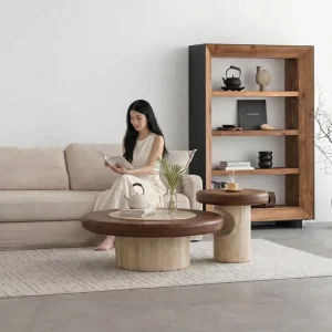 Solid Wood Table Living Room Wooden Table Minimalist Veneer Designer Modern Tea Table Round Coffee Tables Sets for Home