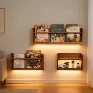 Solid Wood Wall Mounted Bookshelf Without Drilling Living Room Picture Book Storage Rack Children’s Bookshelf Space Saving Decor