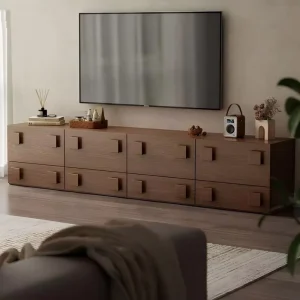 Solid Wood Walnut TV Cabinet Modern Minimalist Floating Custom Design OEM Factory Direct Free Sketch