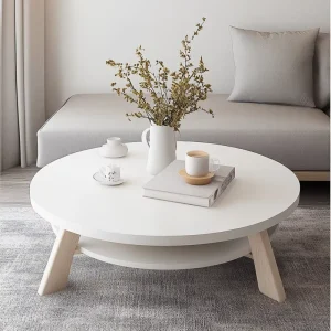 Solid Wood White Coffee Table with Easy Wipe Surface Minimalist Design Eco Friendly