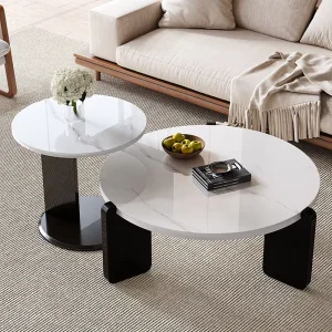Solid Wood and Sintered Stone Small Coffee Table Italian style Sofa Side Table Leisure Tea Table for Small Apartments Bedroom