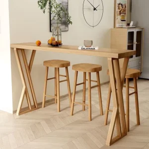 Solid Wood bar Table Leisure Wall Long Table Home High Foot Window bar Table and Chair Set