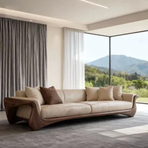 Song-style Aesthetic Genuine Leather Black Walnut Sofa Customizable Multifunctional One Seat Straight-back Design