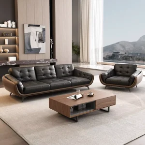 Sophisticated Mid Century Modern 3 Seater Leather Sofa Living Room Sofa Set Sectional Sofa