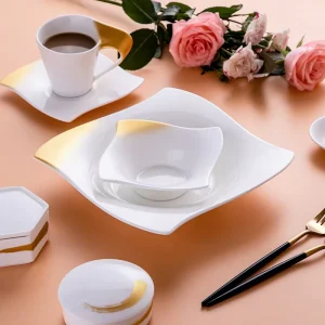 Soup Plate Gold and White Ceramic Dining Set Tableware Luxury Classic Serving Bowls New Bone China Luxury Plates Sets Dinnerware