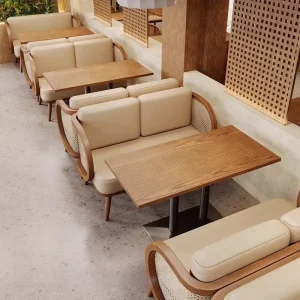 Southeast Asian Theme Wood Restaurant Table and Chair Combination Soft Sofa for Hotel Dining