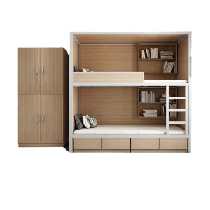 Space Capsule Bunk Bed Privacy Dormitory Bed Wooden and Metal Bed