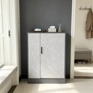 Space Saving 1 Door Shoe Rack Unit Slate Gray Accent Buffet Cabinet KD Structure Corridor Home Furniture for Living Room