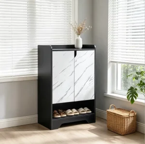 Space Saving 2 Door Shoe Organizer Rack Unit Luxury Accent Buffet Cabinet KD Structure Home Furniture for Living Room Apartment