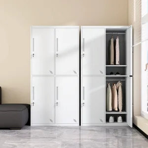 Space Saving 4 Door Modern Metal Changing Room Locker Steel Storage Cabinet Vertical Wardrobe Knock Structure for Apartment
