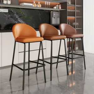 Space Saving Bar Stool Chair with PU Cushion Curved Backrest Black Metal Frame for Small Café Bar and Kitchen Island