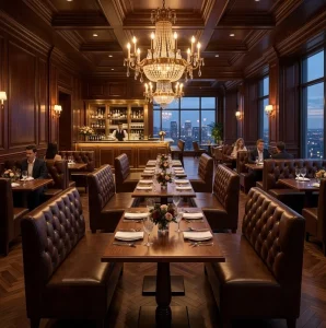 Space Saving Chesterfield Leather Restaurant Booth Seating Luxury Straight Banquette Bench Sofa for Hotel Cafe
