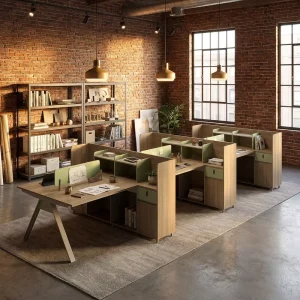 Space Saving Durable Modern Staff Desk Linear Layout A Shape Leg Privacy Screen Side Cabinet Modular Eco friendly Workstation
