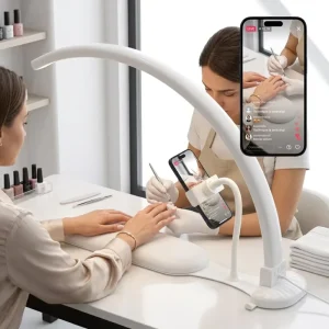 Space Saving Half Moon LED Nail Art Desk Lamp 3 in 1 Hand Rest Phone Holder Nail Table Lamp for Nail Tech