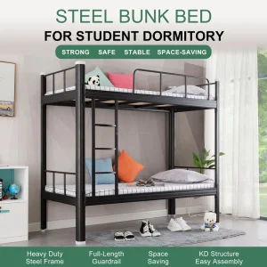 Space Saving Metal Loft Bed with Integrated Desk and Shelf for Adult Studio Apartment Workers Camp Construction Site Dormitory
