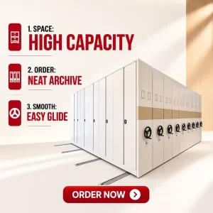 Space Saving Mobile Storage Shelving System Trackless Movable Rack for Office Archives and File Folders
