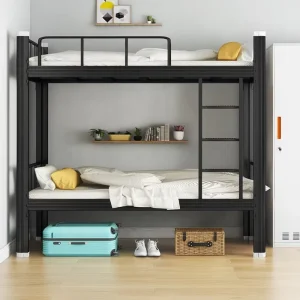 Space Saving Modern Metal Bunk Bed with Guardrails Heavy Duty Double Decker Bed for School Dormitory Hostel