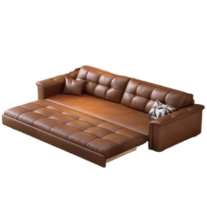 Space Saving Modern Sofa Bed with Foldable Dual Use Design Scratch Resistant Leather for Small Living Rooms or Studios
