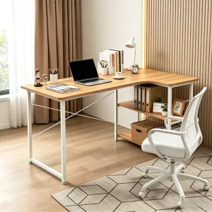 Space Saving Office Desk with Storage Shelves Computer Table for Small Home Workspace